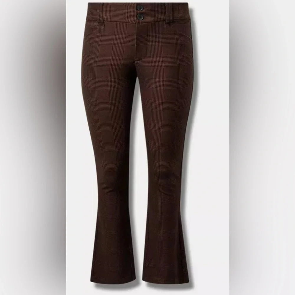 Pre-Loved Torrid Brown Plaid Trouser Boot Pants size 22R - Picture 1 of 8